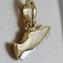 SOLID 18K WHITE & YELLOW GOLD SOCCER SHOE, SATIN PENDANT, SHOES, MADE IN ITALY image 2
