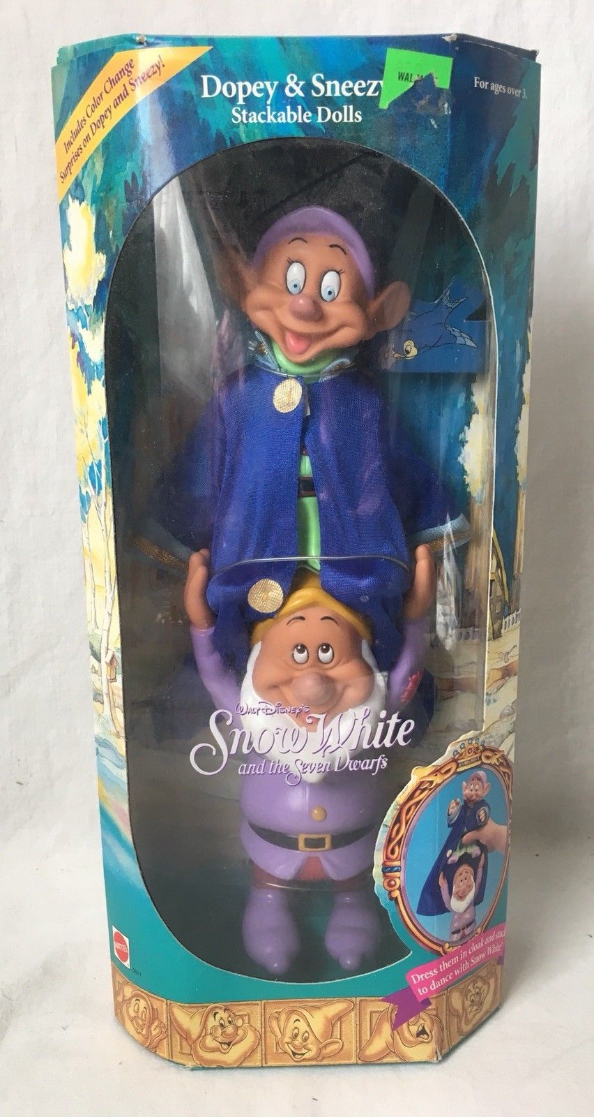 Disney Snow White And The 7 Dwarfs Dopey And Sneezy Stackable Dolls Figures 1992 Action Figures 