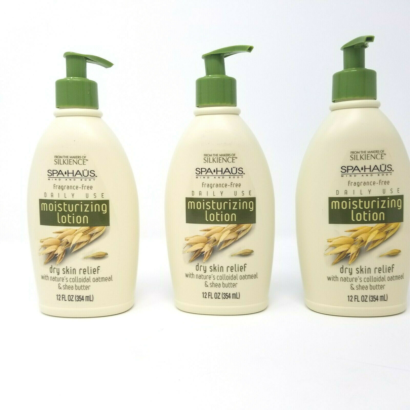 Lot of 3 Spa Haus Fragrance Free Dry Skin Moisturizing Lotion Colloidal