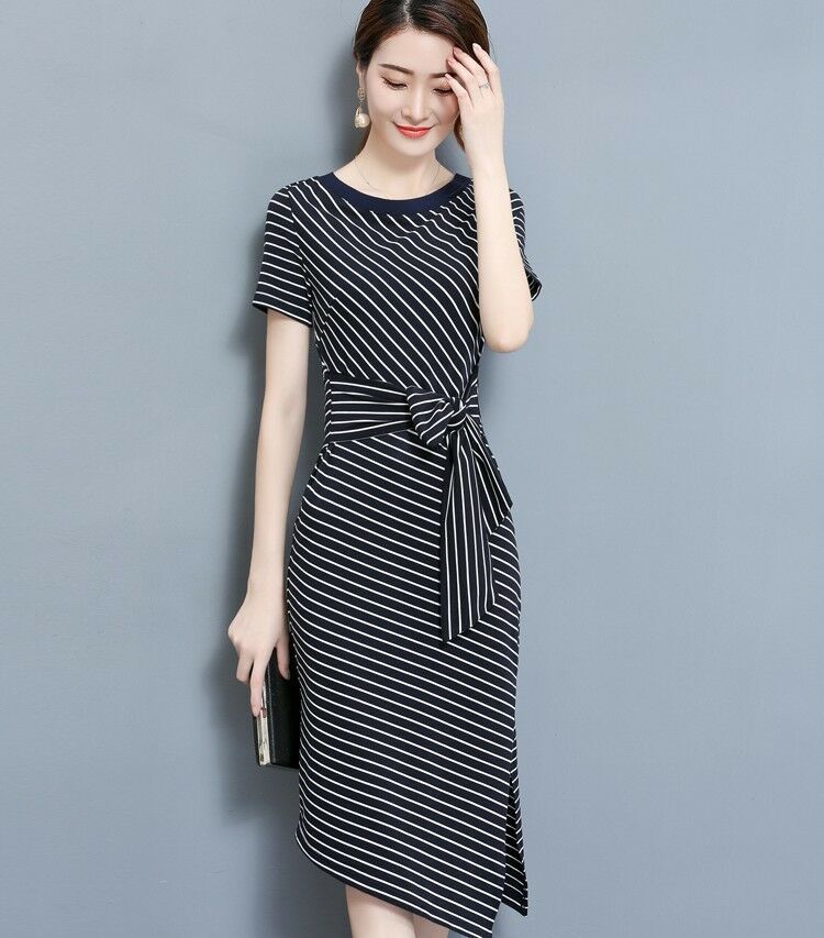 Sexy Korean Fashion Short Sleeve Asymmetrical Hem Summer Belted ...