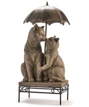 Kissing Cats Statue on Bench With Umbrella And Solar Features 17&quot; High G... - $133.64