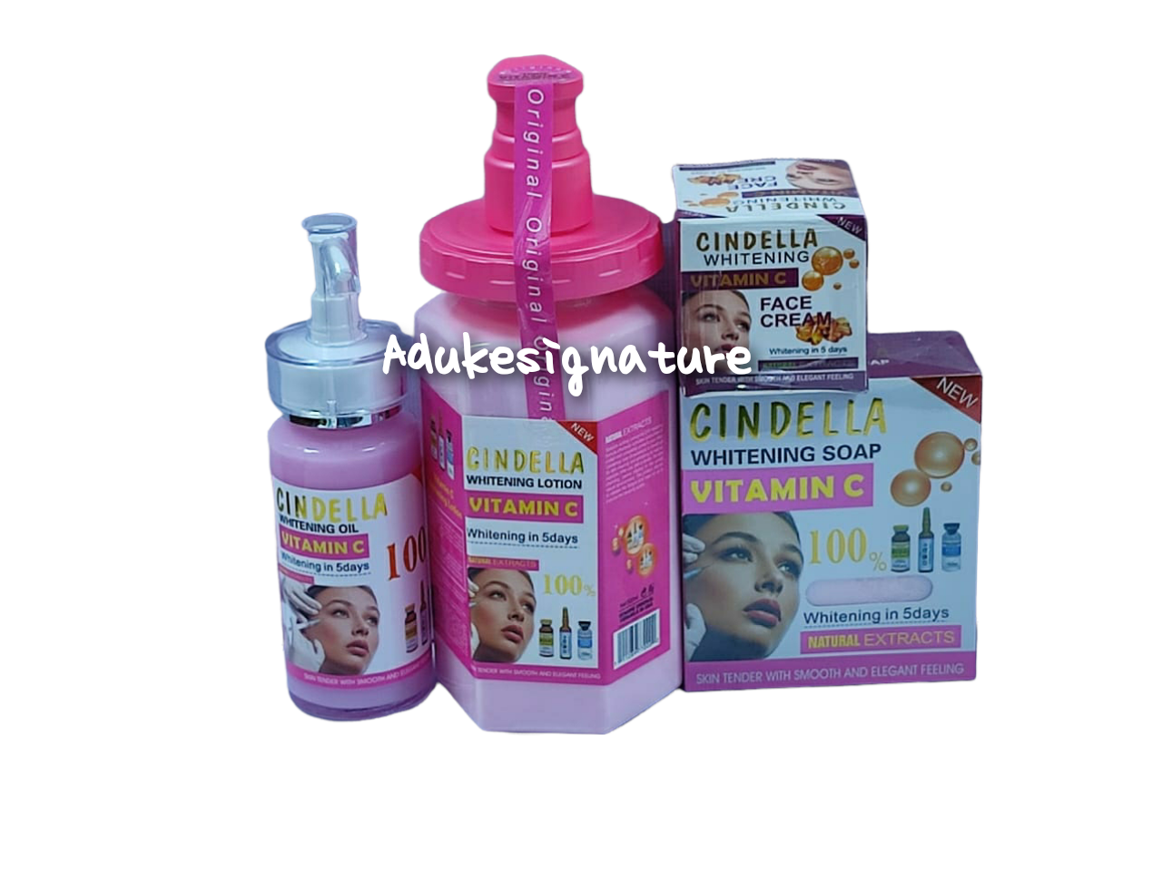 Cindella body lotion, serum, face cream and soap