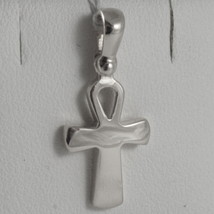 SOLID 18K WHITE GOLD CROSS, CROSS OF LIFE, ANKH, SHINY, 0.87 INCH MADE IN ITALY image 1