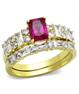 CLEARANCE-----------GOLD STAINLESS STEEL RED CZ ENGAGEMENT WEDDING RING SZ 8, 10 - $17.00