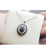 Sterling Black &amp; White Pave Cluster Diamond Pendant On Chain Signed-
sho... - $29.99