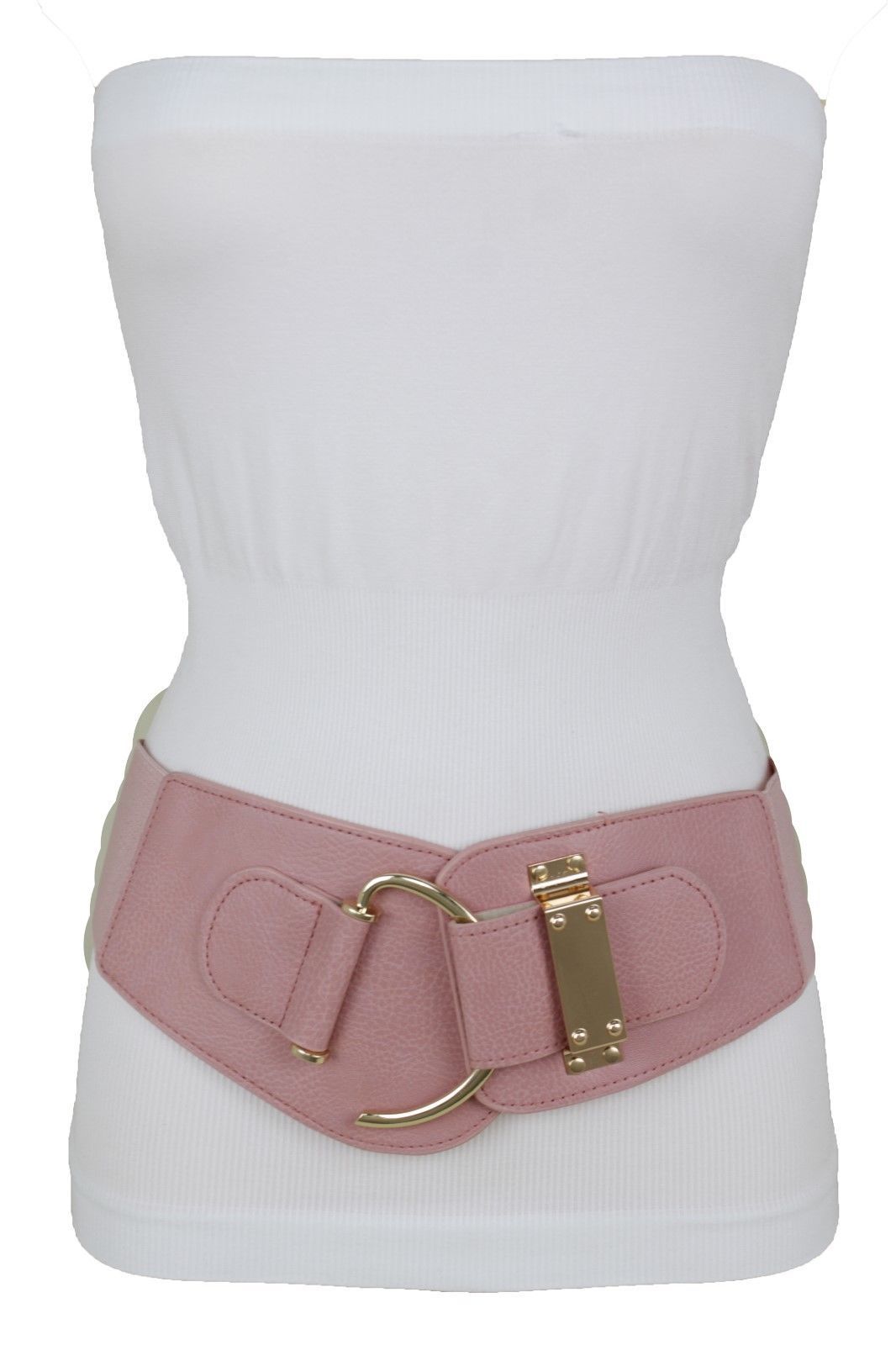 Woen Fashion Elastic Band Belt Hip High Waist Gold Etal Square Buckle