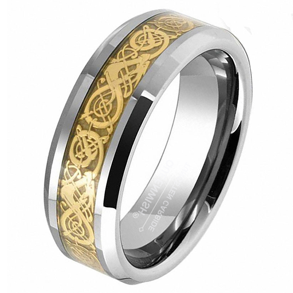 Queenwish®8mm Tungsten Carbide Ring Gold Celtic Dragon Engagement Bands ...