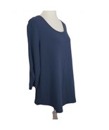 H by Halston Womens Blue Long Sleeve Round Neck Pullover Tunic Blouse To... - $24.88