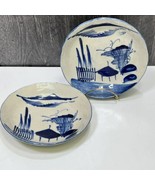 Pair Japanese Blue White Sometsuke  Landscape Stoneware Bowls Dishes 5  ... - $53.46