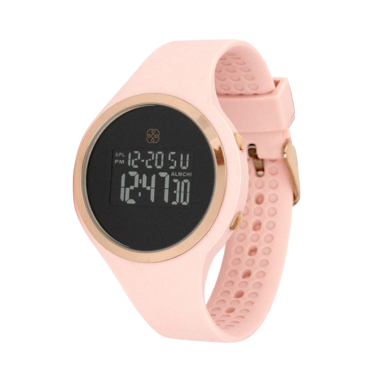 Digital Wrist Watch for Women, Pink Silicone Band, Black Rose Gold