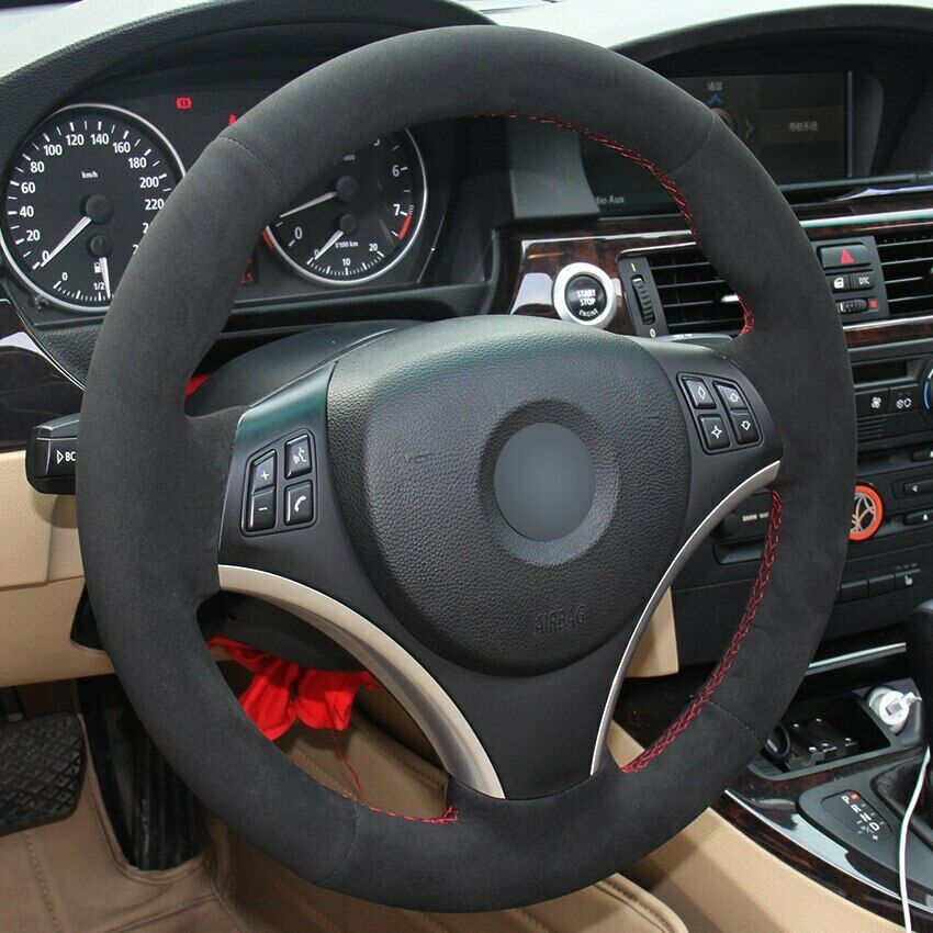 Black Suede Car Steering Wheel Cover for BMW E90 320i 325i 330i 335i