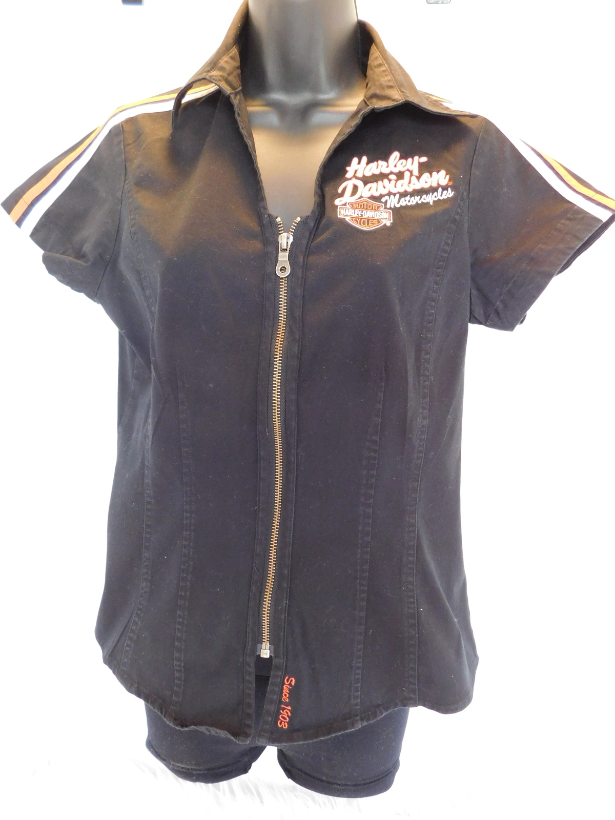 HARLEY DAVIDSON FRONT ZIP GARAGE SHIRT SIZE S Skirts