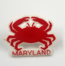 Vintage Maryland Crab Red White Plastic Lapel Pin Souvenir - $8.99