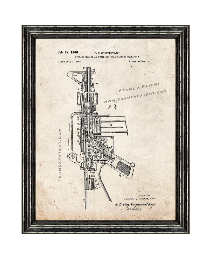 Colt AR-15 Semi-Automatic Rifle Patent Print Old Look with Black Wood ...