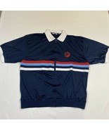 Vintage File Mens L 90&#39;s Spell Out Warm Up Jersey Short Sleeve Full Zip ... - $29.65