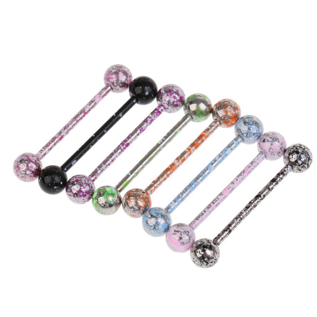 8Pcs Stainless Steel Colorful Tongue Ring Nipple Bar Barbell Ball ...