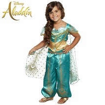 Disney Aladdin Jasmine Costume Teal &amp; Gold Peacock Outfit, 2Piece Pants ... - $43.50