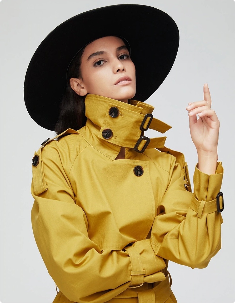 New yellow double breasted over the knees women oversized trench coat plus size