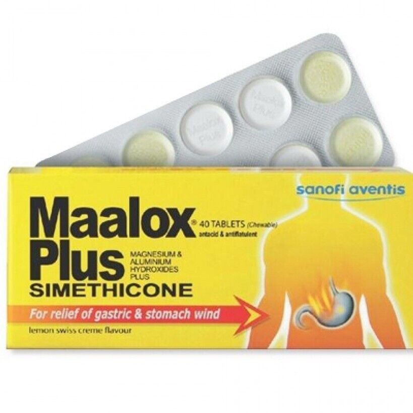 10 X Maalox Plus SIMETHICONE Tablets 40's For Gastric,Stomach Wind