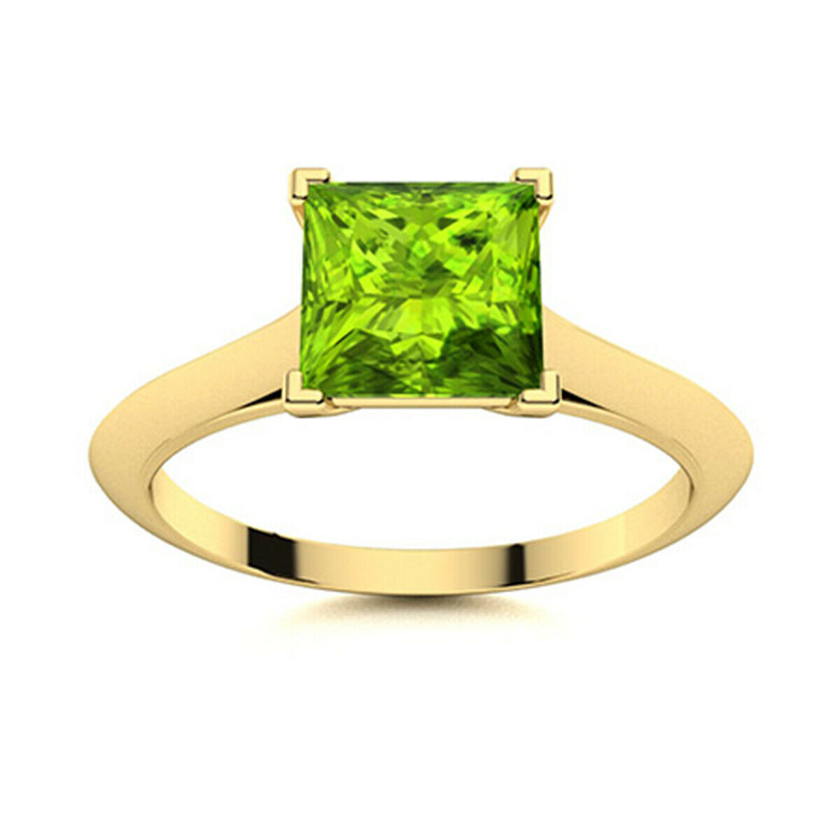 Four Prong Set 1.3 Ctw Square Peridot 9K Yellow Gold Solitaire Ring