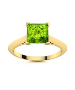 Four Prong Set 1.3 Ctw Square Peridot 9K Yellow Gold Solitaire Ring - $266.23