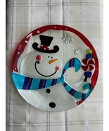 Holiday etched glass plate with snowman design, 13in - $22.00