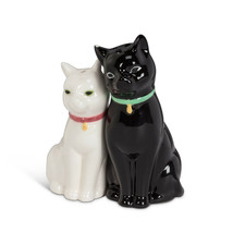 Cuddling Cat Couple Salt Pepper Shaker Set Ceramic 3.75" High Gift Black White