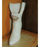 Art Pottery 9.25&quot; Vase white porcelain ceramic Victorian high heel boot ... - $17.09
