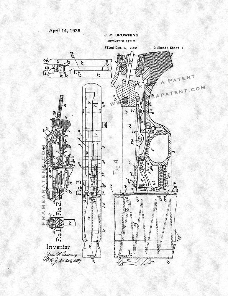 Browning Automatic Rifle Patent Print Gunmetal Art Posters