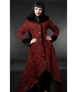 Women&#39;s Red Black Brocade Gothic Victorian Fall Winter Long Steampunk Coat - $167.92