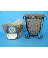 MULTI COLOR GLASS MOSAIC VASE WITH STAND AND IL TUSCANO SCENTED CANDLE - $19.79
