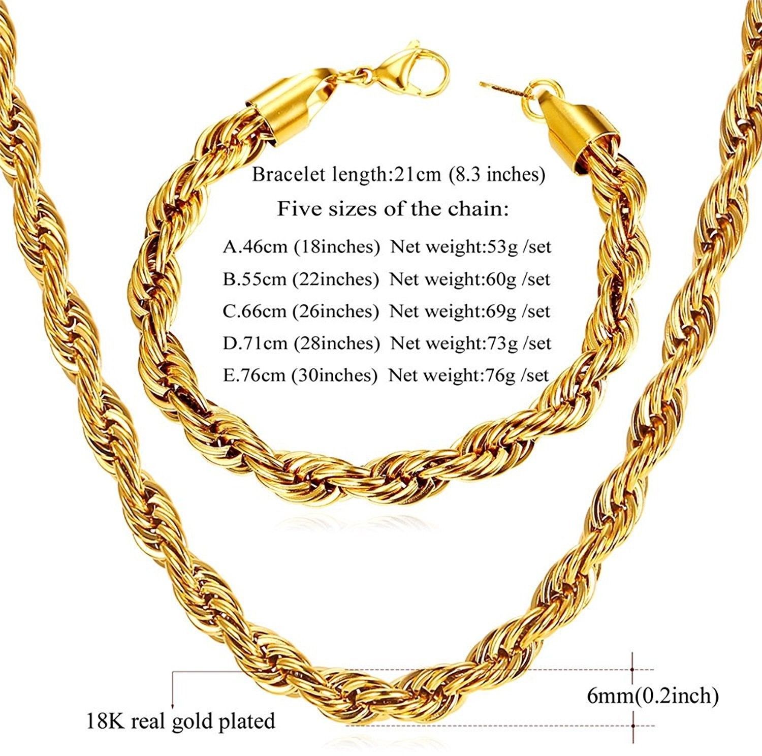 U7 Rope Chain 6mm Wide 18K Gold Plated and 50 similar items