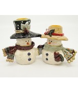 Vintage Kurt Adler Mr &amp; Mrs Snowman Candle Holder Christmas Hats 4.25&quot; w... - $9.40