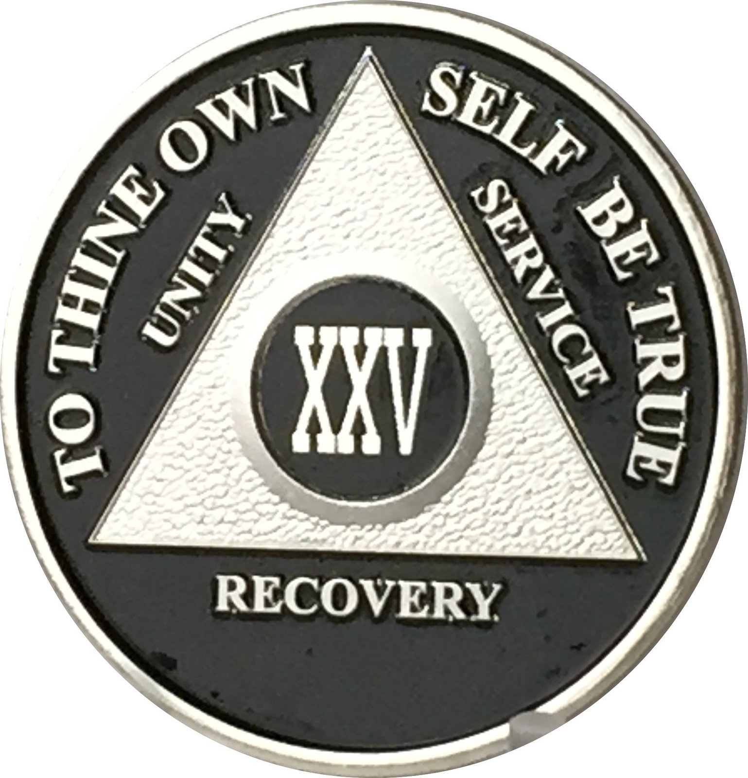 Black & Silver Plated 25 Year AA Alcoholics Anonymous Sobriety Medallion Vinyl P
