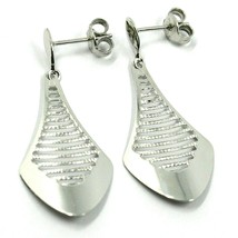 18K WHITE GOLD PENDANT EARRINGS, WORKED DROPS, BUTTERFLY CLOSURE, 3.9cm image 1