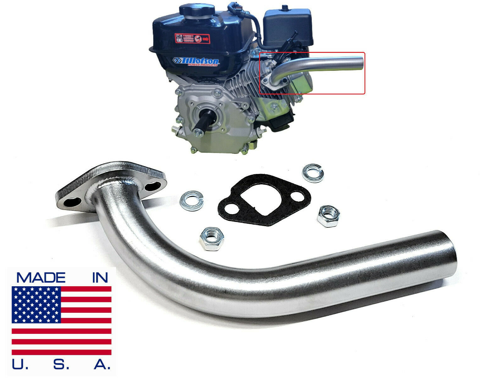 Exhaust Pipe For 212cc Tillotson Hemi Engine, Predator 212 Hemi or non