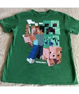 Mojang Minecraft Boys Green Steve Creeper Pig Zombie Short Sleeve Shirt ... - $12.25