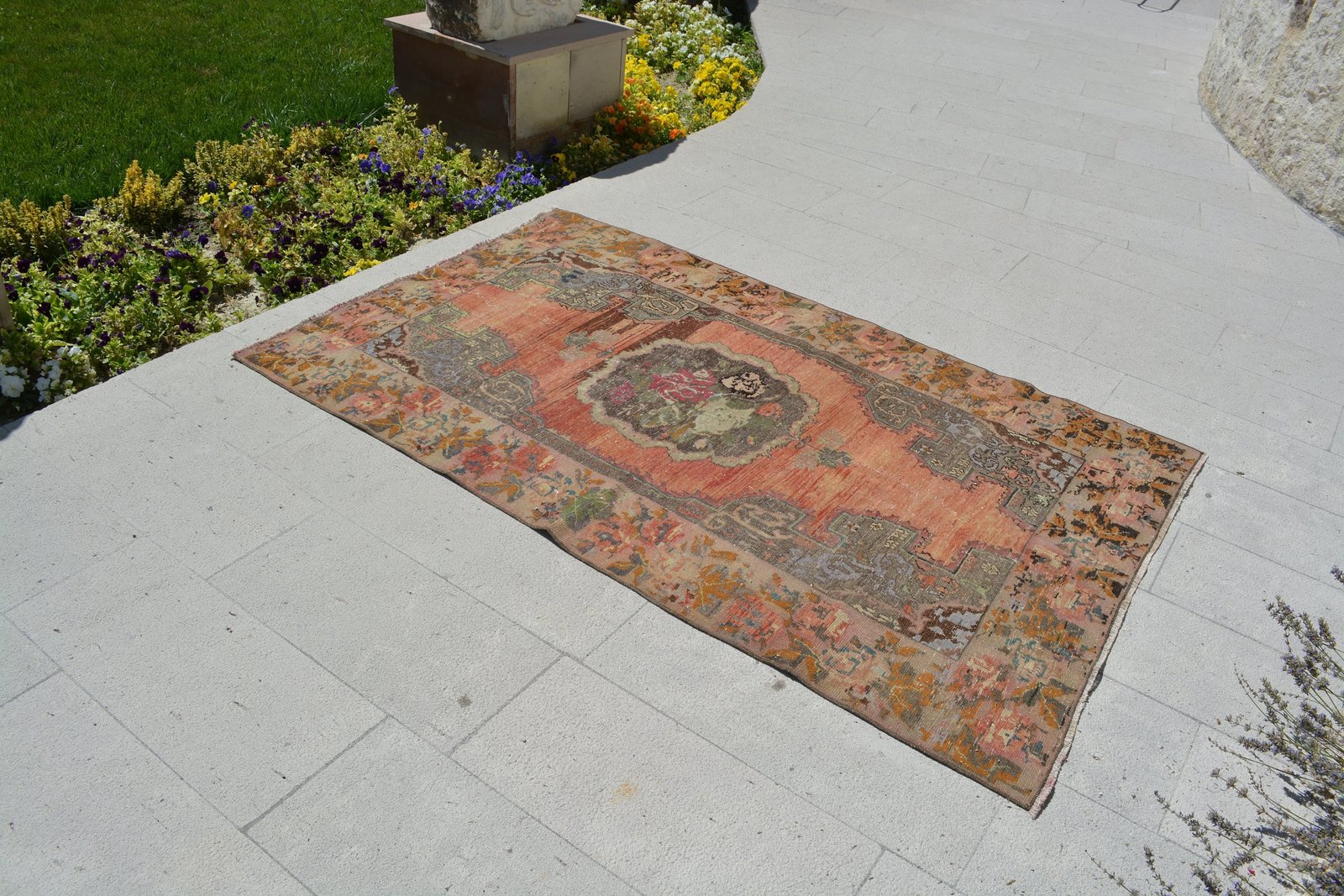 Turkey Rug, 4 x 7 Vintage Orange Rugs, 4x7 Kitchen Rugs Area Rugs