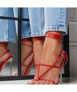 Women&#39;s Cross Strap Clear High Heel Sandals | Available in Red/Black/Gol... - $46.00