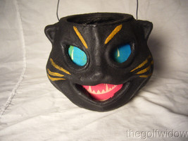 Christopher James  Black Cat Face Bucket Retro Paper Mache image 1