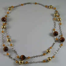 .925 SILVER RHODIUM NECKLACE WITH TIGER EYE, YELLOW CRYSTALS AND GOLDEN BALLS image 2