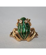 Gold Tone Green Enamel Clear Crystal Eyes Frog Collar Pin Brooch  J295 - $12.00