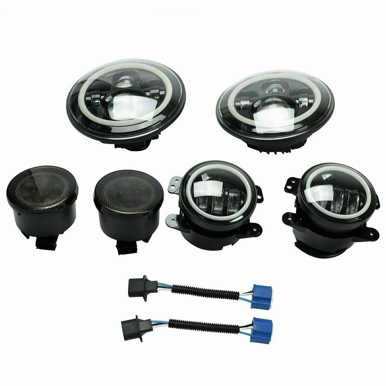 7 Halo LED Headlight Fog Turn Signal Light Combo Kit For 07-17 Jeep Wrangler JK
