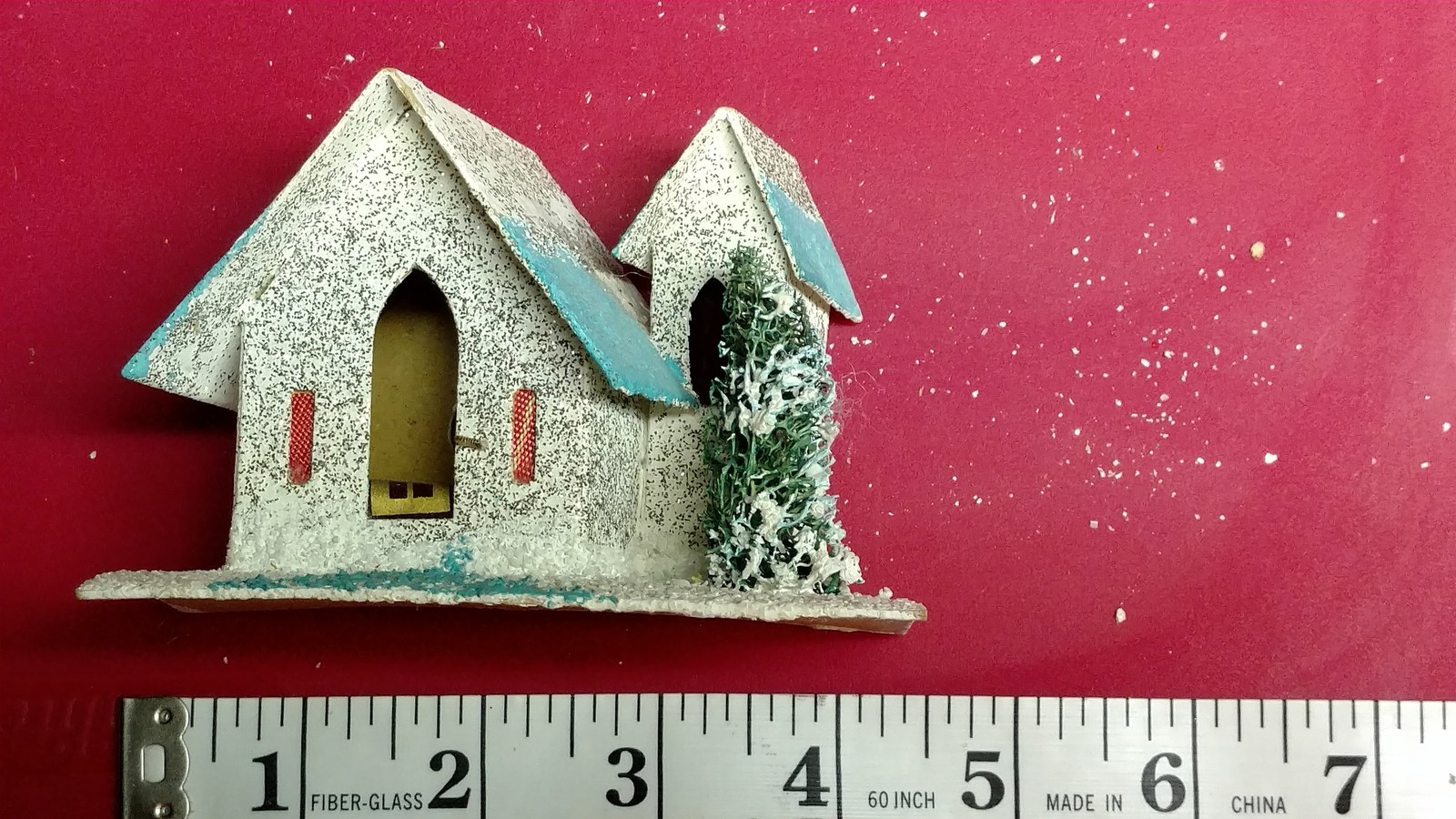 Vintage CHRISTMAS VILLAGE House White Glitter PUTZ Japan Paper Mache