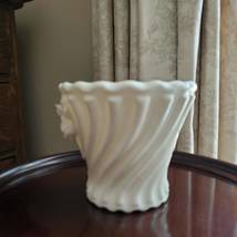 Vintage Milk Glass Vase or Planter with Raised 3D Flowers Roses, maybe Lefton? image 6