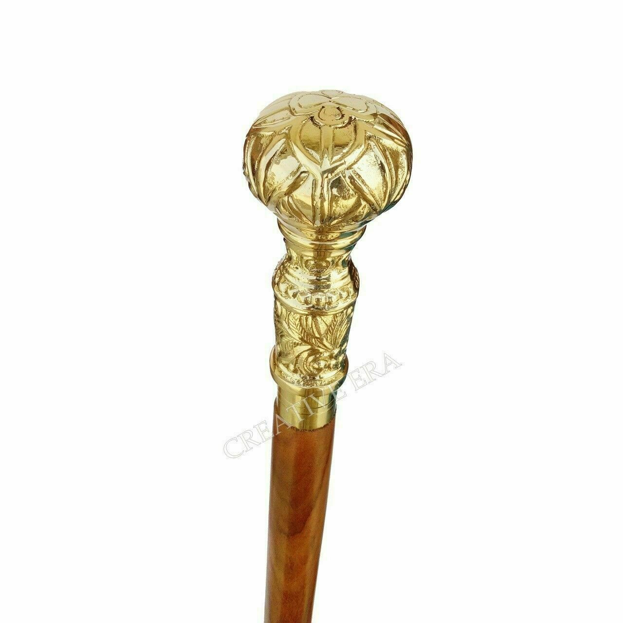 Vintage Solid Brass antique Fish Head Handle Wooden Walking Stick Cane 36" gift