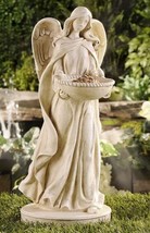 Angel Bird Feeder Memorial Statue Sentiment 18.7" High Poly Stone White Garden image 2