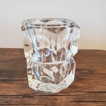 Bohemian Czech Crystal Candle Holders, Elements Block, Mid-Century Glass Bauhaus image 3
