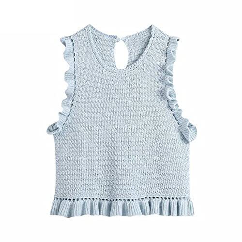O Neck Hollw Out Crochet Short Knitting Sweater Lady Agaric Lace Sleeveless Vest