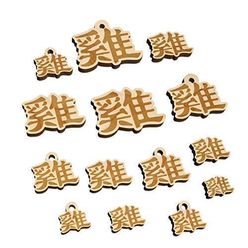 Chinese Character Symbol Rooster Mini Wood Shape Charms Jewelry DIY Craft - 30mm